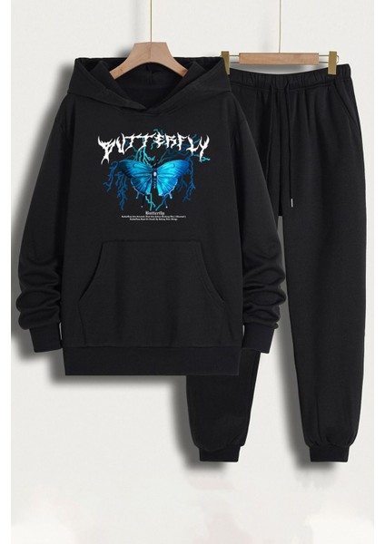 Unisex Blue Butterfly Baskılı Eşofman Takımı