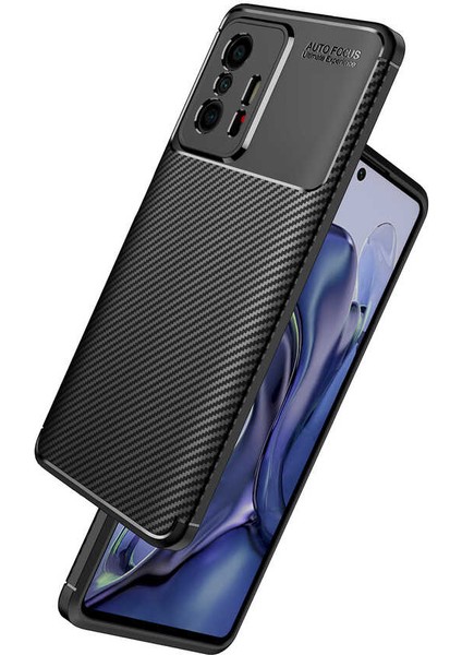 Xiaomi Mi 11T Pro 5G Kılıf Rugged Armor Karbon Desenli Lüx Negro Silikon Arka Kapak Siyah