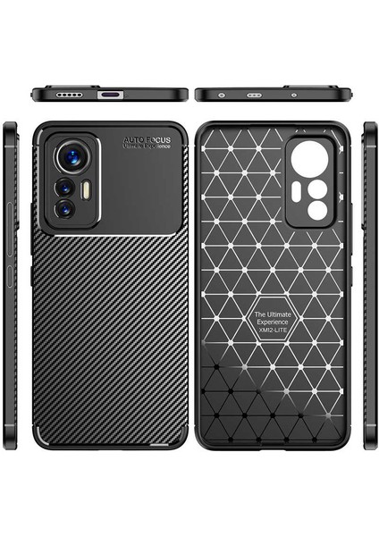 Xiaomi Mi 12 Lite Kılıf Rugged Armor Karbon Desenli Lüx Negro Silikon Arka Kapak Siyah