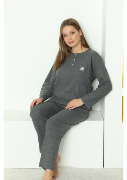 Füme Bayan Fitilli Dışı Tüylü Pijama Takımı 034UK fiyatları