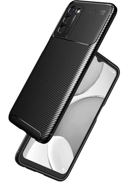 Oppo A55 5G Kılıf Rugged Armor Karbon Desenli Lüx Negro Silikon Arka Kapak Kahverengi