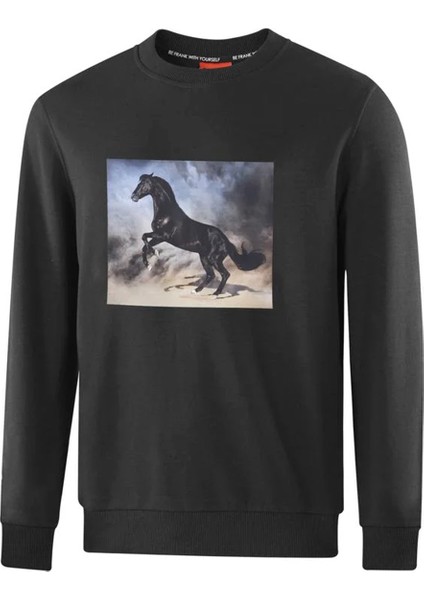 Cool Sweatshirt Erkek Siyah Günlük Stil Sweatshirt JFSTCOOL25-HORSE fiyatları