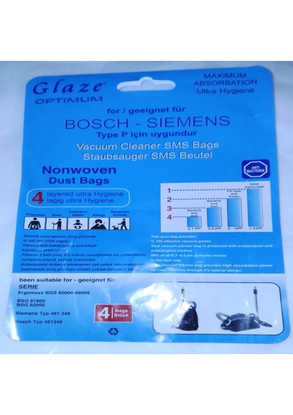 Özel Üretim 10 Adet Bosch Typ 461349 Süpürge Toz Torbası Sıfır Düzeyinde 3 Kat Elyaf