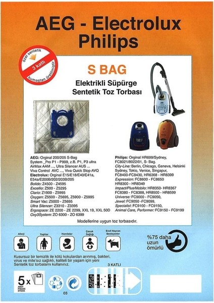 Özel Üretim 5 Adet Z.B.P1-P3ULTRAAIRMAXAAM Süpürge Toz Torbası %100 Toz Korumalı 3 Kat Elyaf