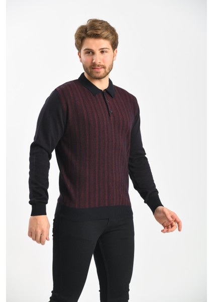 Erkek Polo Yaka Pamuklu Triko Kazak 4451F Lacivert