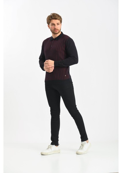Erkek Polo Yaka Pamuklu Triko Kazak 4451F Lacivert