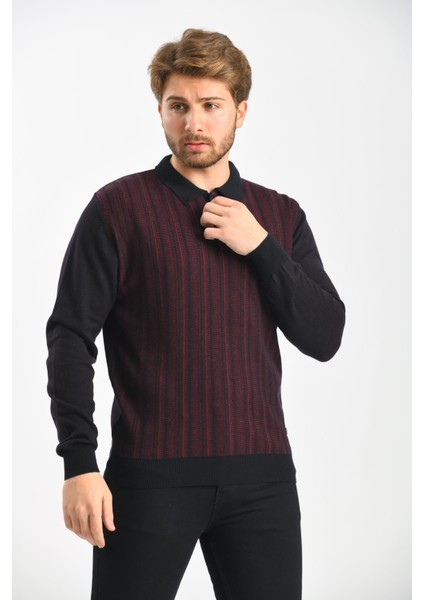 Erkek Polo Yaka Pamuklu Triko Kazak 4451F Lacivert