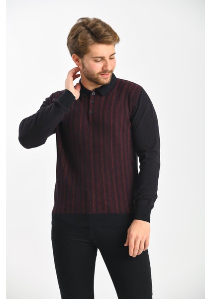 Erkek Polo Yaka Pamuklu Triko Kazak 4451F Lacivert