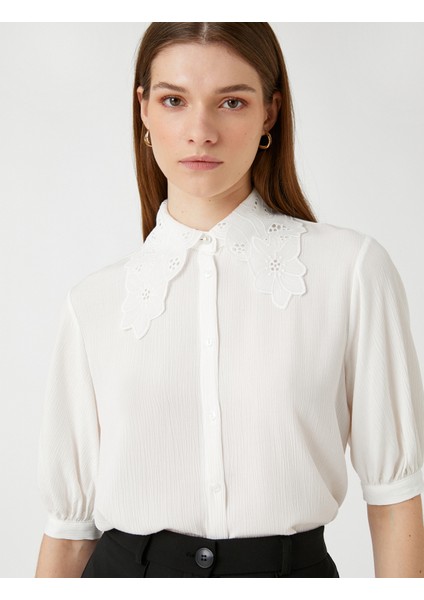 Dantel Yaka Gömlek Yarım Balon Kollu