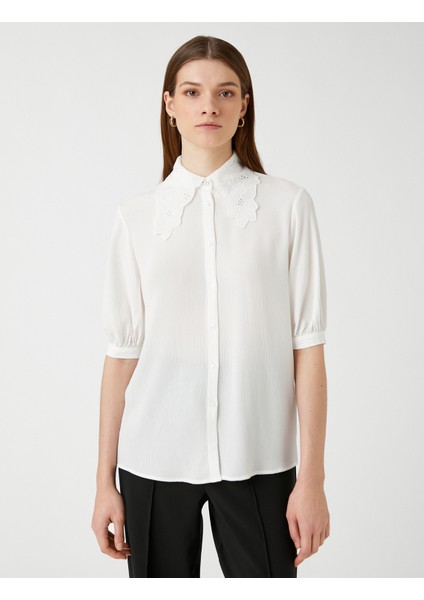 Dantel Yaka Gömlek Yarım Balon Kollu modelleri