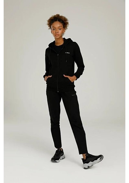 SN77 Basıc Full Zıp Hoodı Siyah Kadın Eşofman Üstü