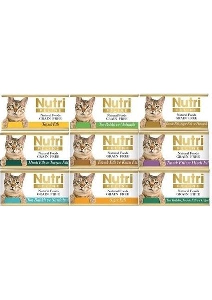Karışık Tahılsız Yetişkin Kedi Konservesi 85 gr 9 Adet