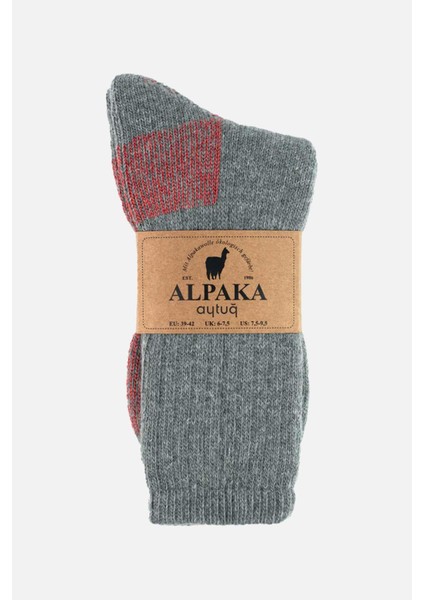 Unisex Alpaka Yünü Havlu Kışlık Gri/kırmızı Soket Çorap - A-6005 modelleri