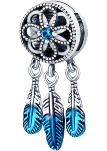 Mavi Detaylı Spiritüel Düş Kapanı Charm | 925 Ayar Gümüş