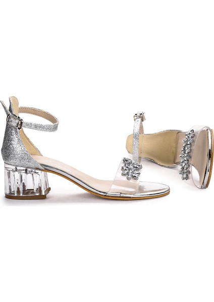 Yangu Kum Simli Taşlı Kız Çocuk 3 Cm Şeffaf Topuklu Sandalet Abiye Ayakkabı fiyatları