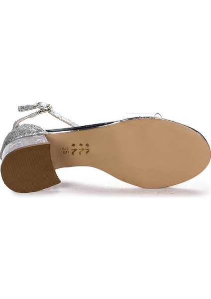 Yangu Kum Simli Taşlı Kız Çocuk 3 Cm Şeffaf Topuklu Sandalet Abiye Ayakkabı indirimleri