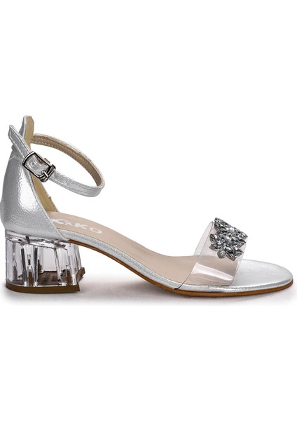 Yangu Vakko Taşlı Kız Çocuk 3 Cm Şeffaf Topuklu Sandalet Abiye Ayakkabı