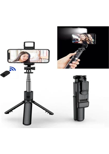 LED Işıklı Selfie Çubuğu Bluetooth Kumandalı Kablosuz Tripot Selfie Monopod Selfie Stick Selfi Tripod