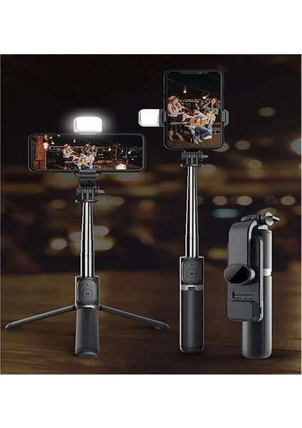 LED Işıklı Selfie Çubuğu Bluetooth Kumandalı Kablosuz Tripot Selfie Monopod Selfie Stick Selfi Tripod