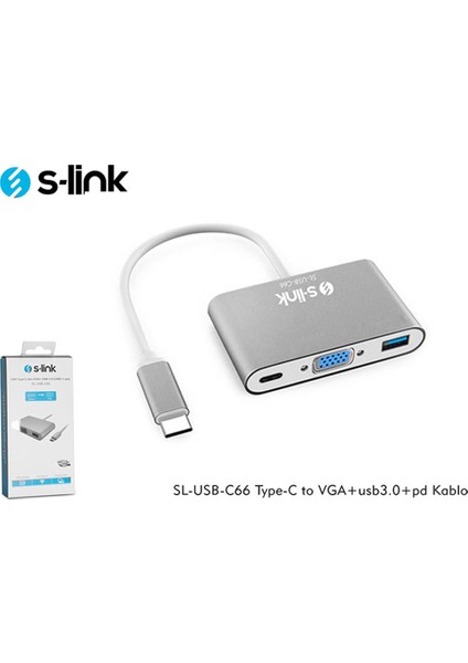 S-link SL-USB-C66 Type-C to VGA+usb3.0+pd Kablo