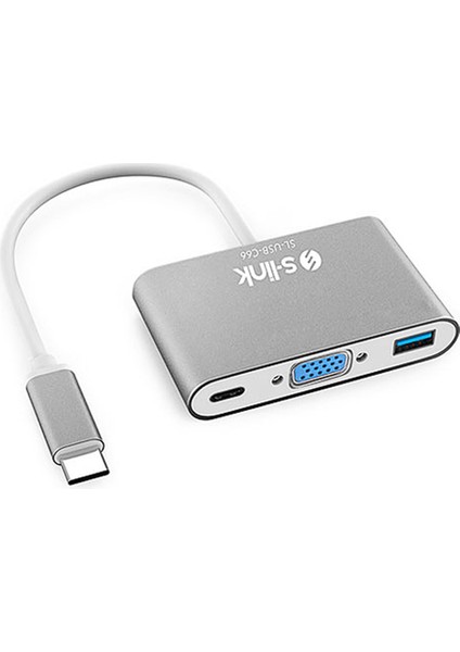 S-link SL-USB-C66 Type-C to VGA+usb3.0+pd Kablo