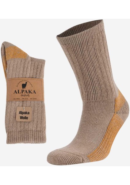 Unisex Alpaka Yünü Havlu Kışlık Bej/turuncu Soket Çorap - A-6005