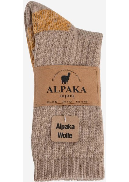 Unisex Alpaka Yünü Havlu Kışlık Bej/turuncu Soket Çorap - A-6005