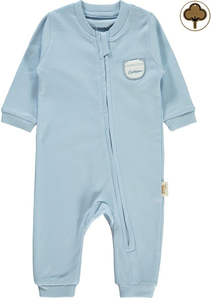 Bebek Organik Patiksiz Tulum 0-6 Ay Mavi