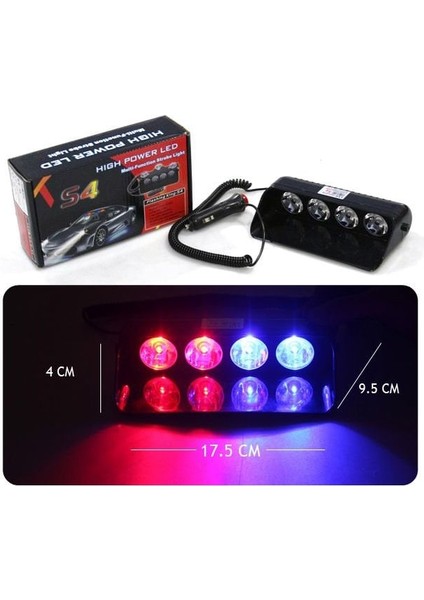 Flaş LED Çakar 8W Kırmızı-Mavi 8 Fonksiyonlu / LAPA173