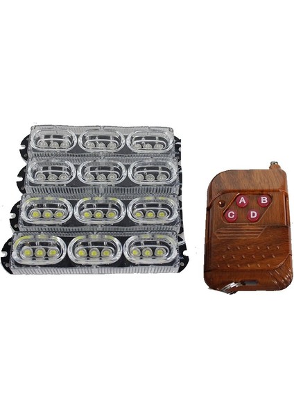Çakar Lamba Uzaktan Kumandalı 4'lü 9x4 LED Beyaz-Beyaz/kırmızı-Mavi / LAPA519