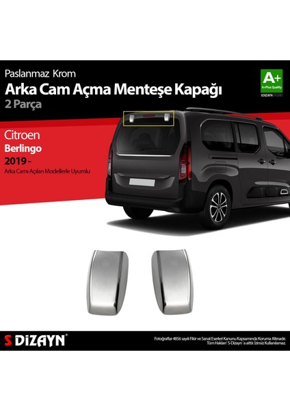 Citroen Berlingo Krom Arka Cam Açma Menteşe Kapağı 2 Prç 2019 Üzeri