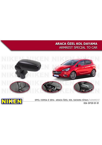 Opel Corsa E 2014- Araca Özel Kol Dayama Siyah