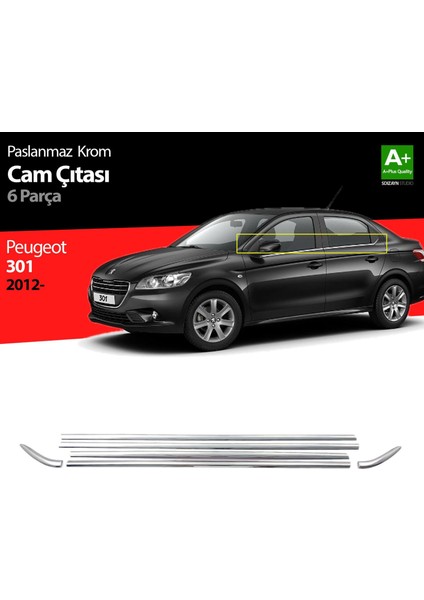 Peugeot 301 Krom Cam Çıtası 6 Prç. 2012 Üzeri