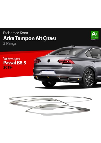 Volkswagen Passat B8.5 Krom Arka Tampon Alt Çıtası 3 Parça 2019 ve Üzeri