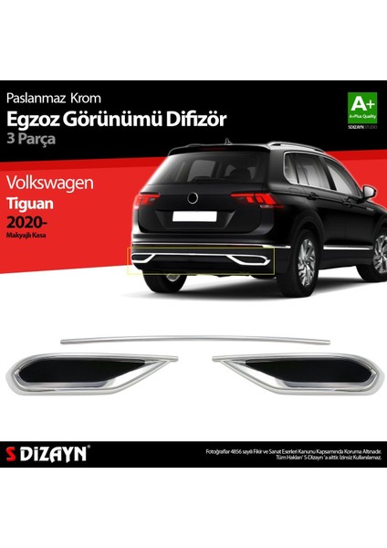 Volkswagen Tiguan Krom Egzoz Görünümü Difüzör 3 Parça 2020 Üzeri A+Kalite