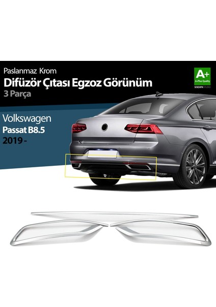 Volkswagen Passat B8.5 Krom Egzoz Görünümü Difüzör Çıtası 3 Parça 2019 ve Üzeri