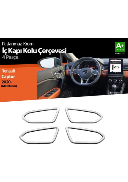 Renault Captur 2 Krom Iç Kapı Kolu Çerçevesi 4 Prç. 2020 Üzeri (Mat Krom)