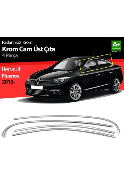 Renault Fluence Krom Cam Üst Çıtası 4 Prç 2010 Üzeri