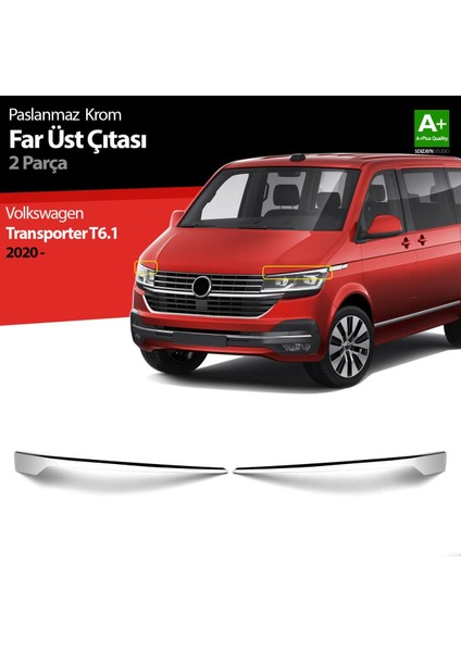Volkswagen Transporter T6.1 Krom Far Üst Çıtası 2 Prç. 2020 Üzeri