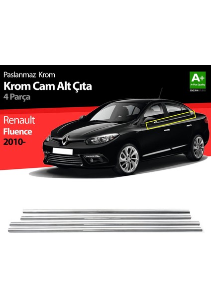 Renault Fluence Krom Cam Çıtası 4 Prç 2010 Üzeri