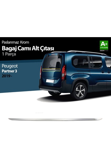 Peugeot Partner 3 Krom Bagaj Camı Alt Çıtası 2019 Üzeri