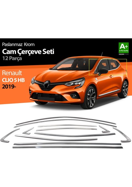 Renault Clio 5 Krom Cam Çerçevesi 12 Prç. 2019 ve Üzeri