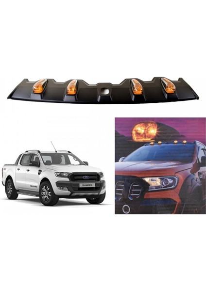 Ford Ranger 2012-2020 Tavan Üstü Turuncu Işıklı Mat Siyah Vizör