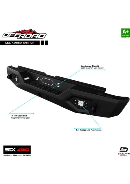 Sdx 4WD Off Road Nissan Navara 3 Çelik Arka Tampon V1 Ledli 2015 Üzeri