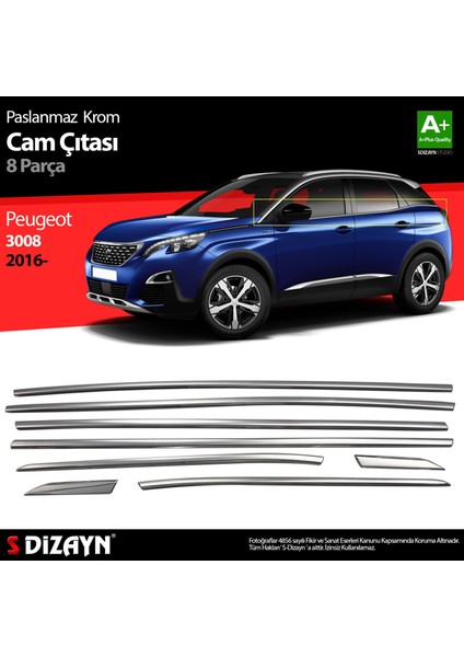 Peugeot 3008 Krom Cam Çıtası 8 Prç. 2016 Üzeri