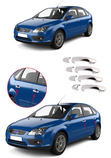 Ford Focus 2 Uyumlu 2005-2011 Krom Kapı Kolu 4 Kapı Paslanmaz Çelik
