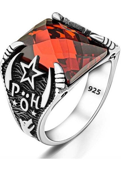 Gümüş Polis Özel Harekat Kırmızı Taşlı Yüzük modelleri