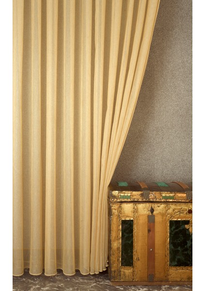 Etamin Şantuklu Tül Altın Rengi 1-2 Seyrek Pile 300X260