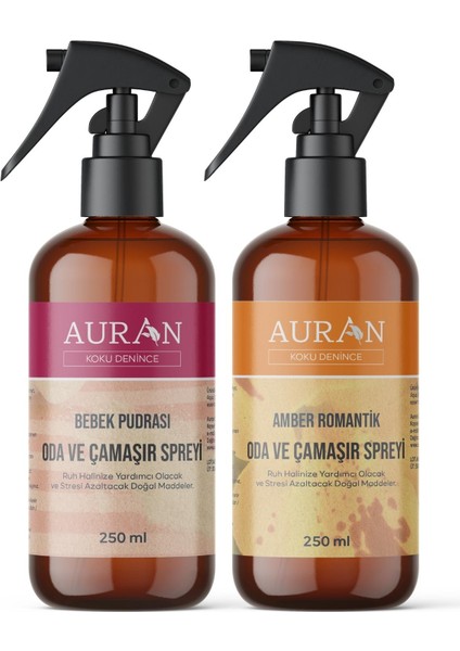 Bebek Pudrası Ve Amber Romantik Oda Ve Çamaşır Spreyi Oda Kokusu Oda Spreyi 2'li Set 250ml