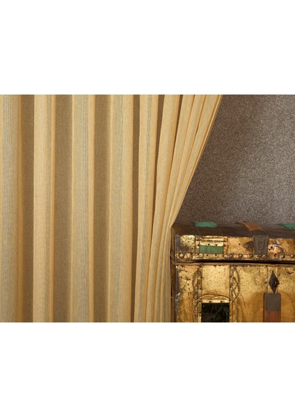 Etamin Şantuklu Tül Altın Rengi 1-2,5 Orta Sık Pile 400X260
